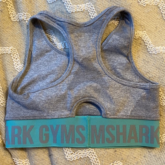 Gymshark Flex Sports Bra - Smokey Grey Marl/Light Green - Picture 3 of 4